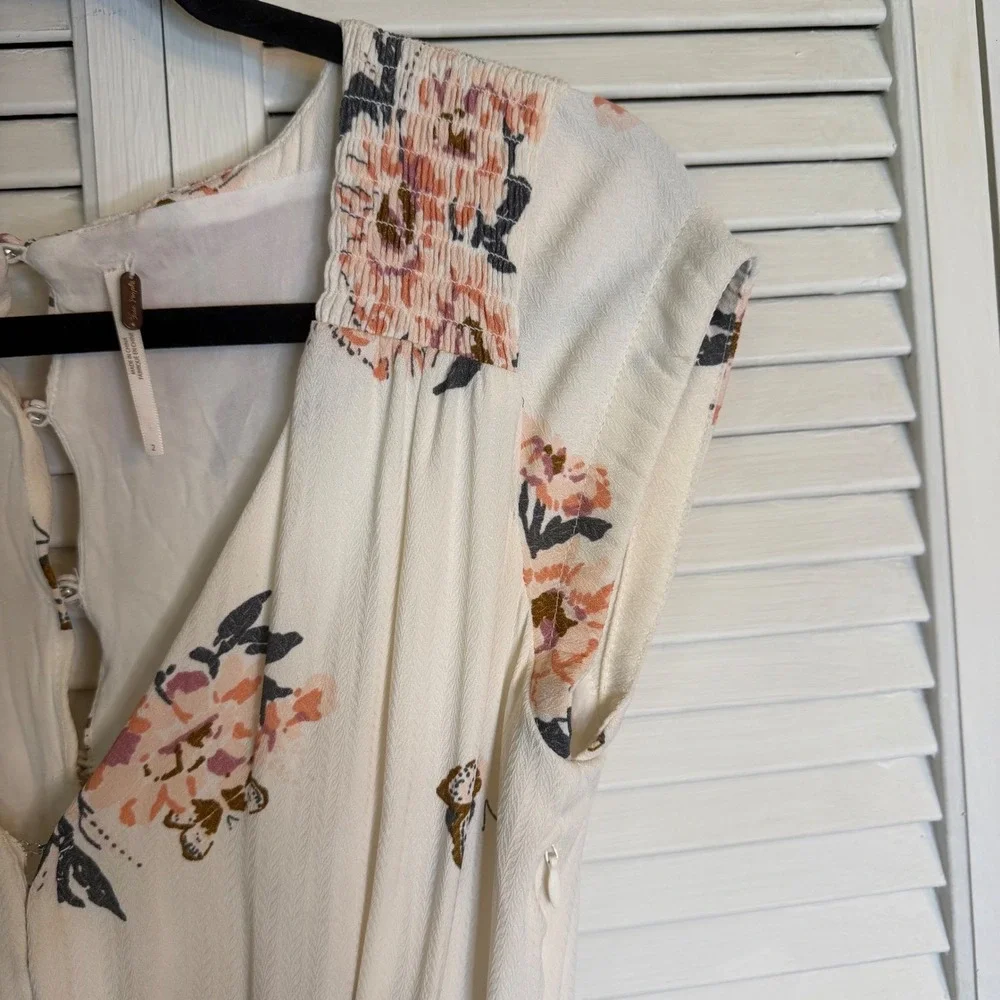 Free People Floral Tiered Maxi Dress Cream Pink Womens 2‎ Cottagecore Feminine